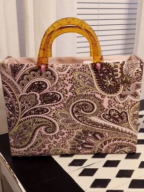 Pink Paisley Tote Bag with Amber Handles